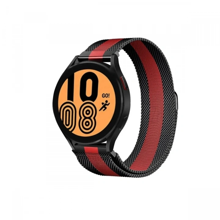 Mey İthalat®  Watch 20mm Metal Mıknatıslı Kordon - Siyah-Kırmızı