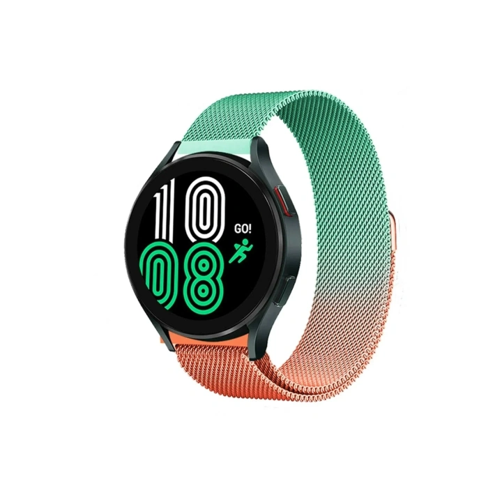 Mey İthalat®  Watch 20mm Metal Mıknatıslı Kordon - Turuncu-Yeşil