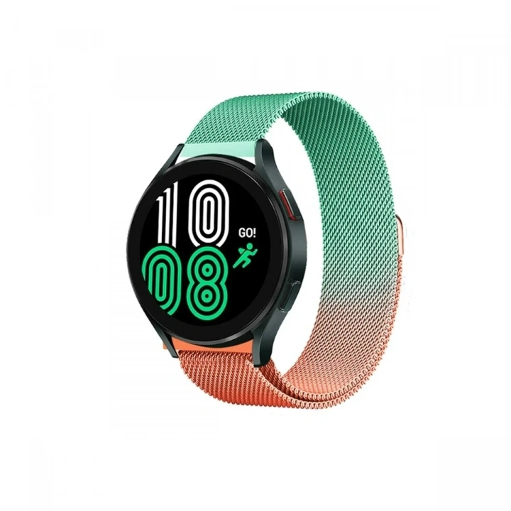 Mey İthalat®  Watch 20mm Metal Mıknatıslı Kordon - Turuncu-Yeşil