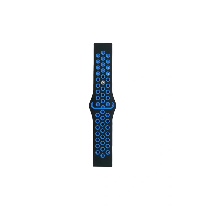 Mey İthalat®  Watch 20mm Spor Delikli Kordon - Siyah-Mavi
