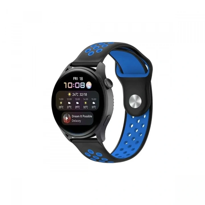 Mey İthalat®  Watch 20mm Spor Delikli Kordon - Siyah-Mavi