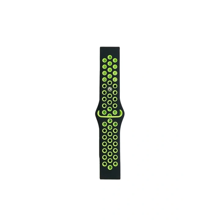 Mey İthalat®  Watch 20mm Spor Delikli Kordon - Siyah-Yeşil
