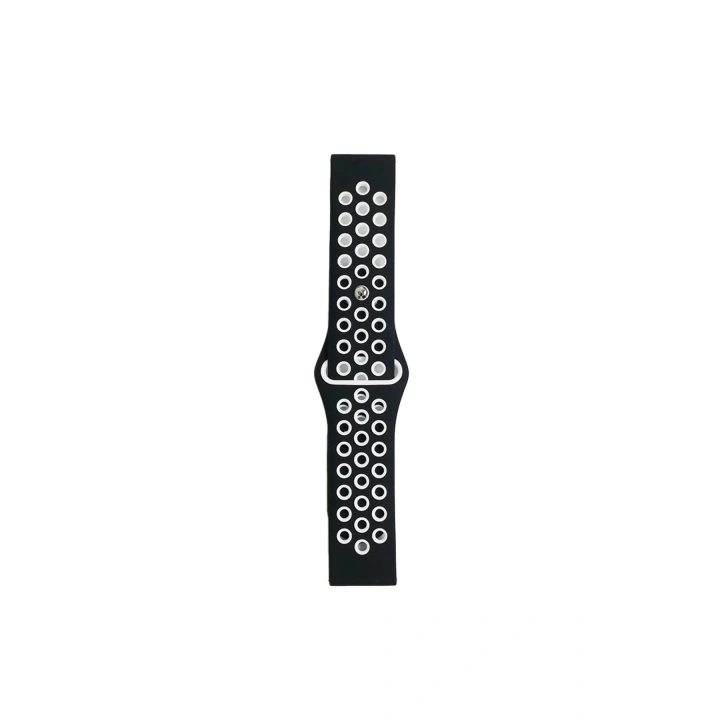 Mey İthalat®  Watch 22mm Spor Delikli Kordon - Siyah-Beyaz