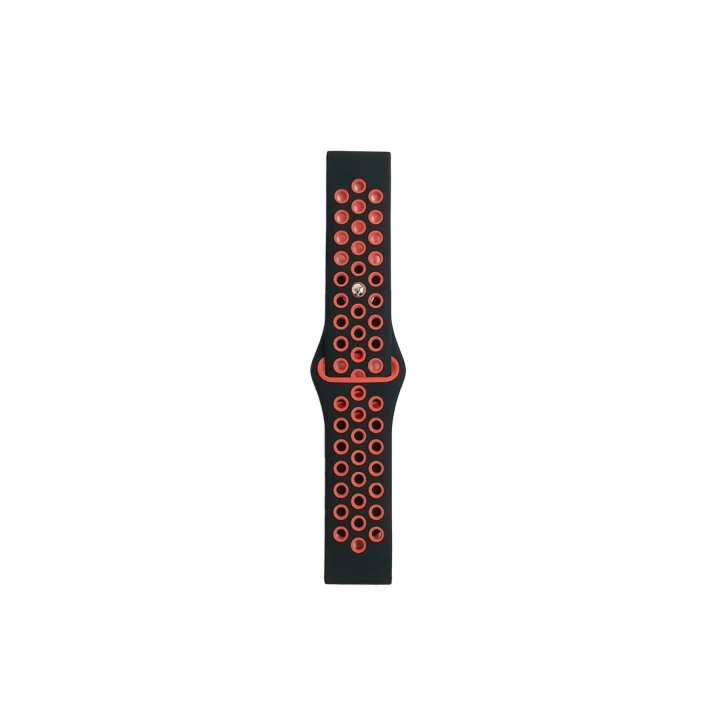 Mey İthalat®  Watch 22mm Spor Delikli Kordon - Siyah-Kırmızı