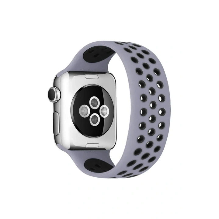 Mey İthalat®   Watch 38mm Ayarlı Delikli Silikon Kordon - Gri-Siyah