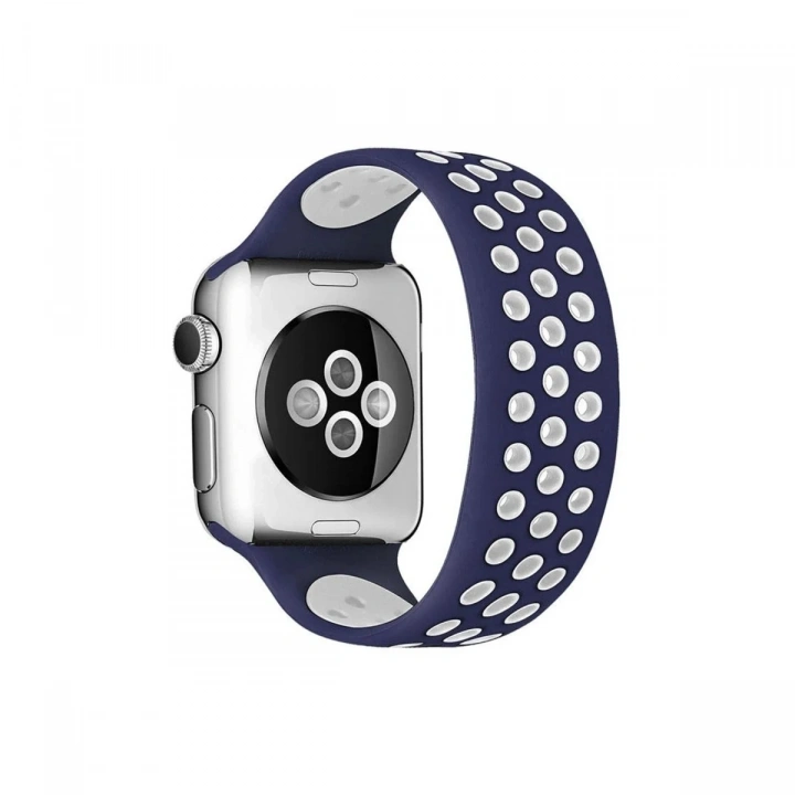 Mey İthalat®   Watch 38mm Ayarlı Delikli Silikon Kordon - Lacivert-Beyaz