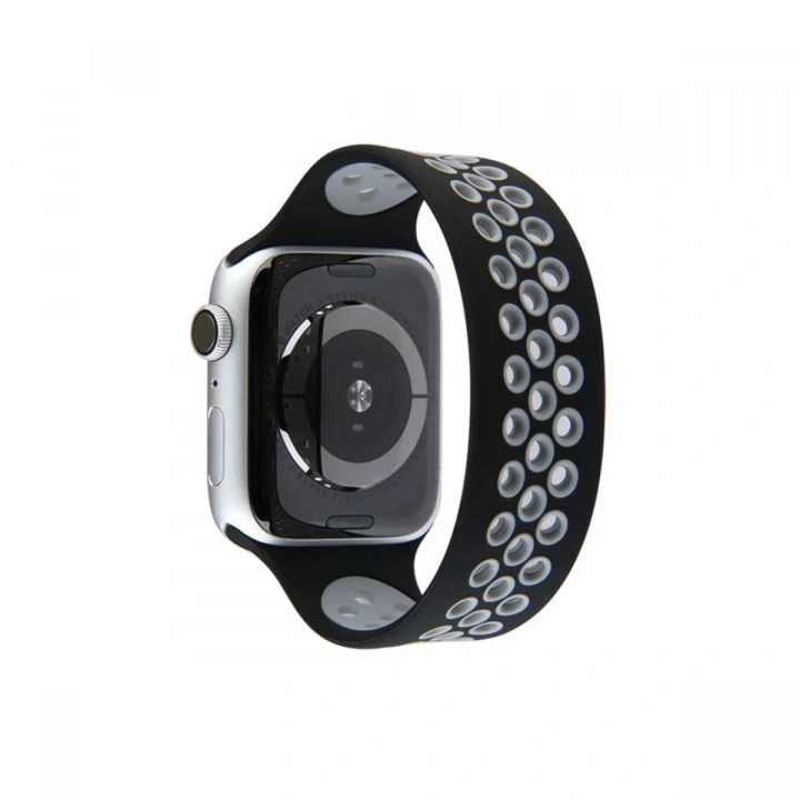 Mey İthalat®   Watch 38mm Ayarlı Delikli Silikon Kordon - Siyah-Gri