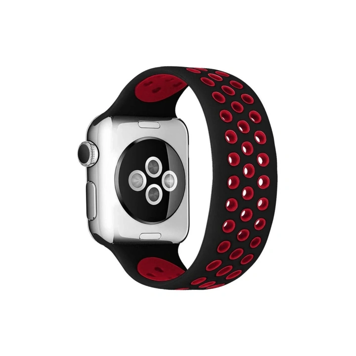 Mey İthalat®   Watch 38mm Ayarlı Delikli Silikon Kordon - Siyah-Kırmızı