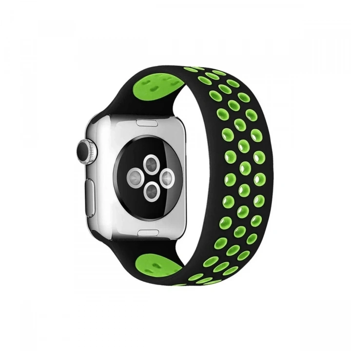 Mey İthalat®   Watch 38mm Ayarlı Delikli Silikon Kordon - Siyah-Yeşil