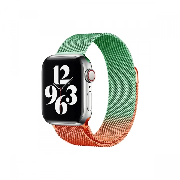 Mey İthalat®   Watch 38mm Metal Mıknatıslı Kordon - Turuncu-Yeşil