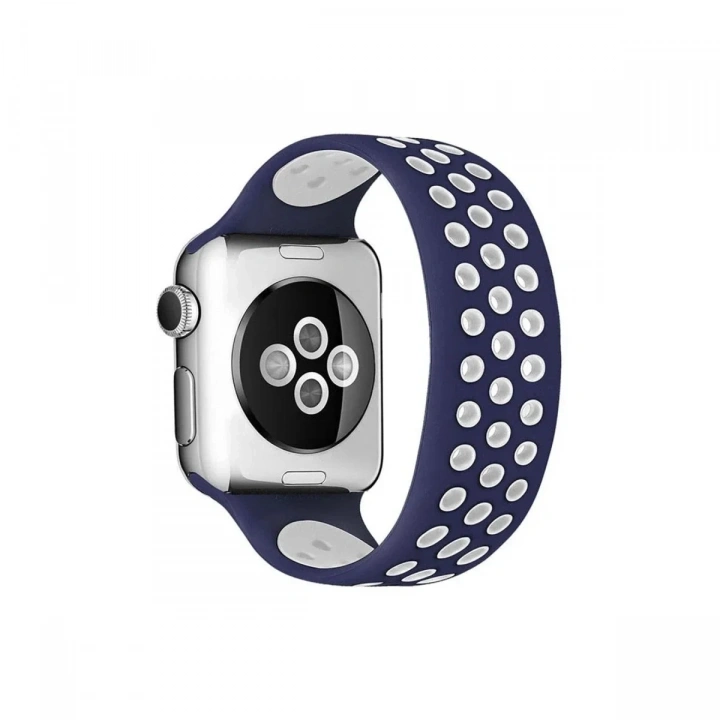 Mey İthalat®   Watch 42mm Ayarlı Delikli Silikon Kordon - Lacivert-Beyaz
