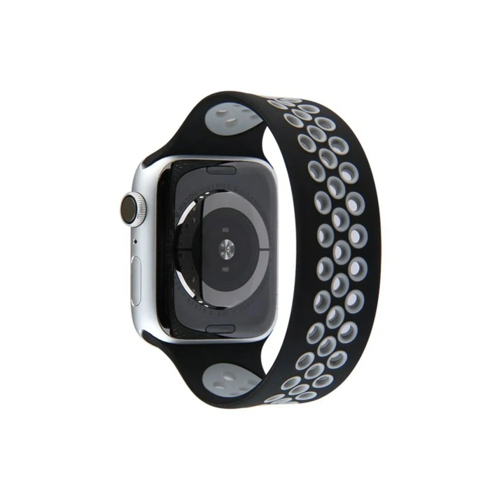 Mey İthalat®   Watch 42mm Ayarlı Delikli Silikon Kordon - Siyah-Gri