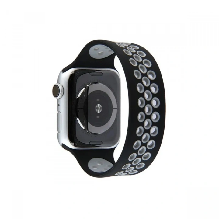 Mey İthalat®   Watch 42mm Ayarlı Delikli Silikon Kordon - Siyah-Gri