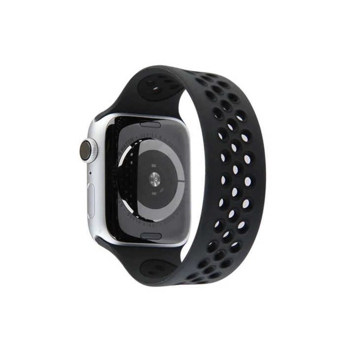 Mey İthalat®   Watch 42mm Ayarlı Delikli Silikon Kordon - Siyah-Siyah