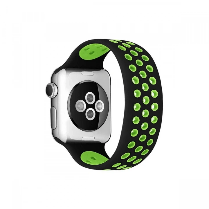 Mey İthalat®   Watch 42mm Ayarlı Delikli Silikon Kordon - Siyah-Yeşil