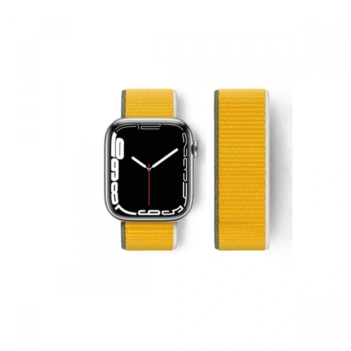 Mey İthalat®   Watch 42mm Hasırlı Cırtcırtlı Kordon - Sarı