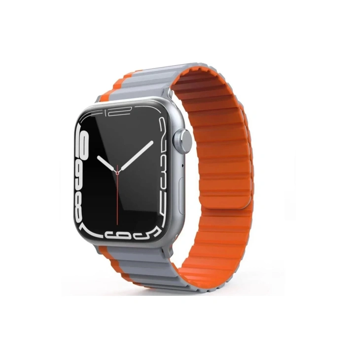 Mey İthalat®   Watch 42mm MO-WB1 Çift Renk Mıknatıslı Silikon Kordon - Gri-Turuncu