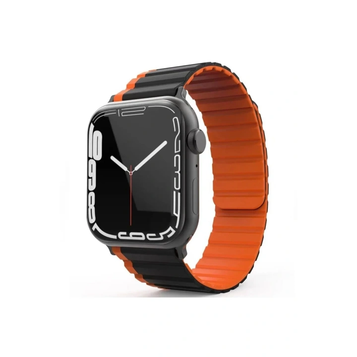 Mey İthalat®   Watch 42mm MO-WB1 Çift Renk Mıknatıslı Silikon Kordon - Siyah-Turuncu