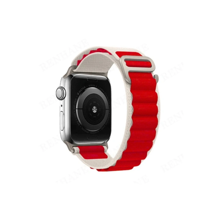 Mey İthalat®   Watch 42mm Mountain Kordon - Beyaz-Kırmızı