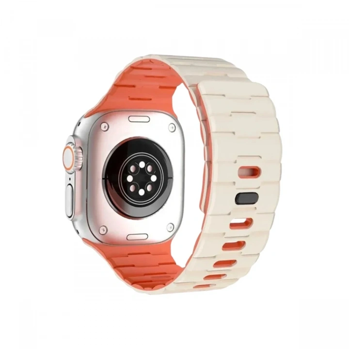 Mey İthalat®   Watch Ultra 49mm Wowen Kordon - Beyaz-Turuncu