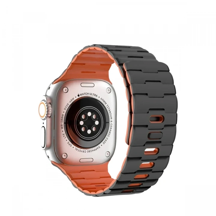 Mey İthalat®   Watch Ultra 49mm Wowen Kordon - Siyah-Turuncu
