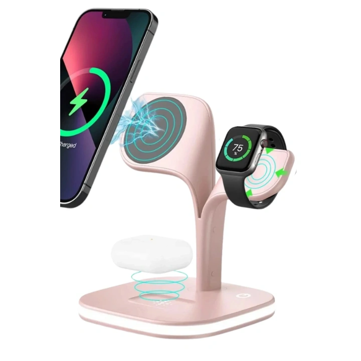 Mey İthalat®  YM-UD22 Kablosuz Şarj Masaüstü Set - Pembe