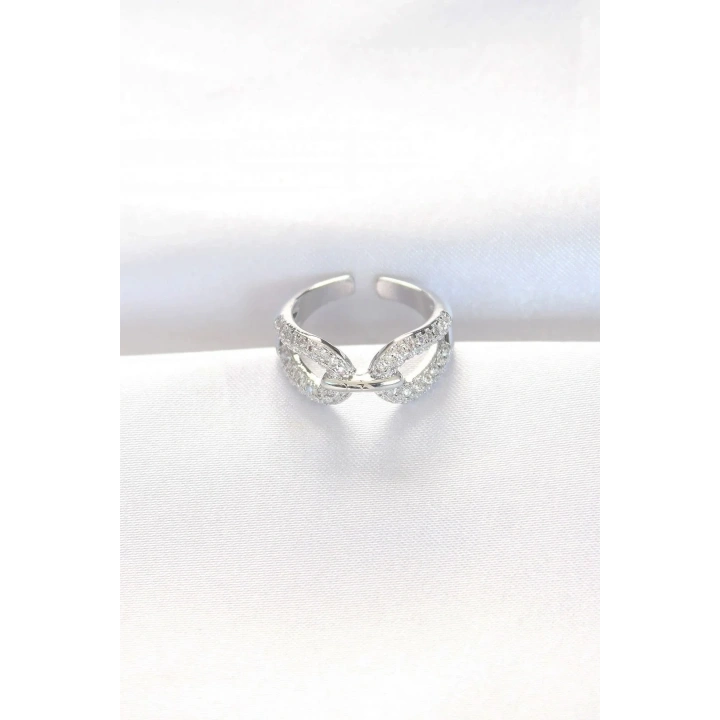 Mey İthalat® Zirkon Taşlı Silver Renk Ayarlanabilir Yüzük