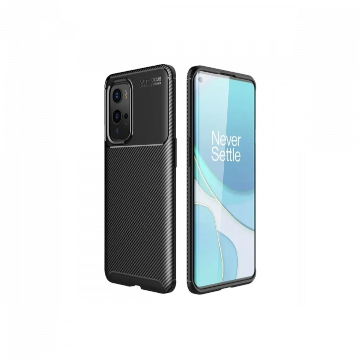 One Plus 9 Pro Kılıf Auto Focus Karbon Kapak - Siyah