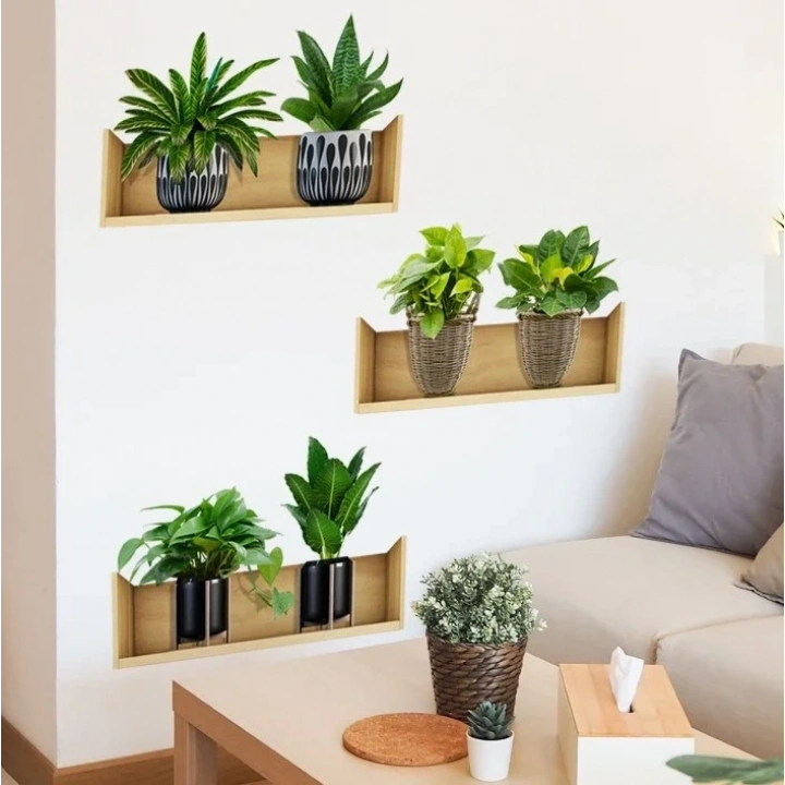 Raflı Bitki Tasarımlı Yapışkanlı Sticker 20*30 cm 3lü Set (5468)