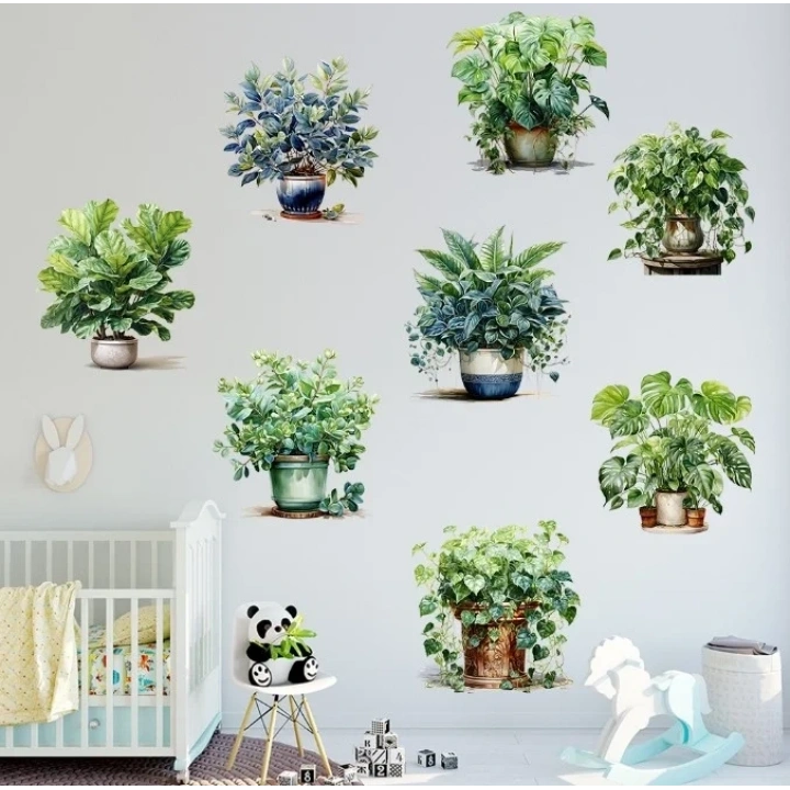 Saksılı Çiçek Tasarımlı 8li Sticker (5468)