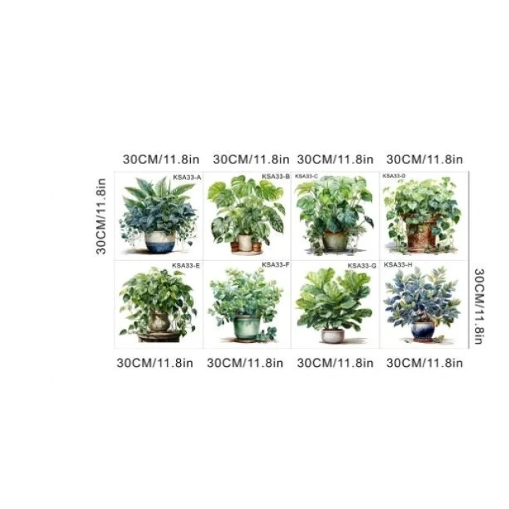 Saksılı Çiçek Tasarımlı 8li Sticker (5468)