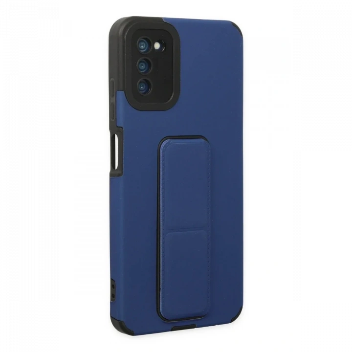 Samsung Galaxy A03S Kılıf Mega Standlı Silikon - Mavi