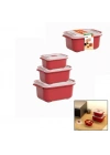 3 PCS KIRMIZI DİKDÖRTGEN SAKLAMA KAB SET 500-1000-2000ML (5468)