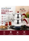 AİLE BÜYÜK BOY KÜRE ÇELİK ÇAYDANLIK SETİ ÜST: 1.2LT - ALT: 2LT (5468)