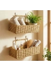 BiiShe® 2’li Duvar Askılı Plastik Rattan Organizer – Dikdörtgen Hasır Görünümlü Mutfak Raf Sepeti, Banyo ve Ev İçi Düzenleme Ünitesi