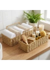 BiiShe® 2’li Duvar Askılı Plastik Rattan Organizer – Dikdörtgen Hasır Görünümlü Mutfak Raf Sepeti, Banyo ve Ev İçi Düzenleme Ünitesi