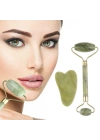 BiiShe® Çift Taraflı 2li Cilt Yüz Masaj Aleti Jade Roller Yeşim  Taşı Seti