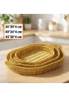 BiiShe® İç İçe Geçebilen 3’lü Oval Plastik Rattan Tepsi Seti–Hasır Görünümlü Çok Amaçlı Servis ve Sunum Tepsileri