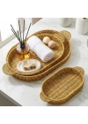 BiiShe® İç İçe Geçebilen 3’lü Oval Plastik Rattan Tepsi Seti–Hasır Görünümlü Çok Amaçlı Servis ve Sunum Tepsileri