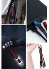 BiiShe® Işıklı Anahtarlık Model 3 in 1 USB Çıkışlı MİKRO,TYPE-C ve İphone Uyumlu Şarj Kablosu
