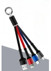 BiiShe® Işıklı Anahtarlık Model 3 in 1 USB Çıkışlı MİKRO,TYPE-C ve İphone Uyumlu Şarj Kablosu