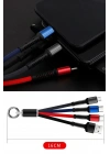 BiiShe® Işıklı Anahtarlık Model 3 in 1 USB Çıkışlı MİKRO,TYPE-C ve İphone Uyumlu Şarj Kablosu