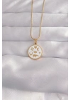 Mey İthalat® 316L Çelik Gold Renk Beyaz Mineli Karışık Figürlü Tarot Kolye