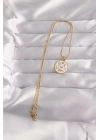Mey İthalat® 316L Çelik Gold Renk Beyaz Mineli Karışık Figürlü Tarot Kolye