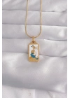 Mey İthalat® 316L Çelik Gold Renk Beyaz Mineli Kız Figür Tarot Kolye