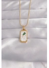 Mey İthalat® 316L Çelik Gold Renk Beyaz Mineli Tarot Kolye