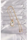 Mey İthalat® 316L Çelik Gold Renk Beyaz Mineli Tarot Kolye