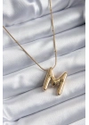 Mey İthalat® 316L Çelik Gold Renk Bubble M Harf Model Kadın Kolye
