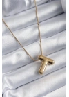 Mey İthalat® 316L Çelik Gold Renk Bubble T Harf Model Kadın Kolye