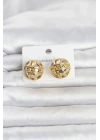 Mey İthalat® 316L Çelik Gold Renk Desenli Top Model Kadın Küpe